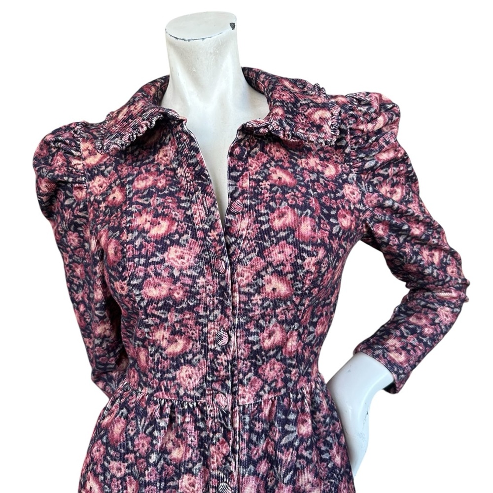 LoveShackFancy Beyers Dress in Blushing Berrys Corduroy Floral Mini Dress Size 2 - Picture 3 of 13